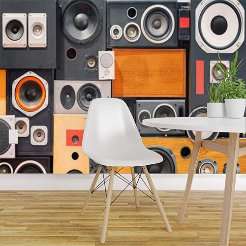 Miniatura 4 de Mural de pared de estilo retro vintage, altavoces de sonido de música, papel tapiz autoadhesivo autoadhesivo adhesivo de pared grande adhesivo de
