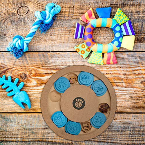 Relaxdays Intelligenzspielzeug für Hunde, Leckerli verstecken, interaktives Hundespielzeug Intelligenz, MDF, natur/blau, 1 Stück