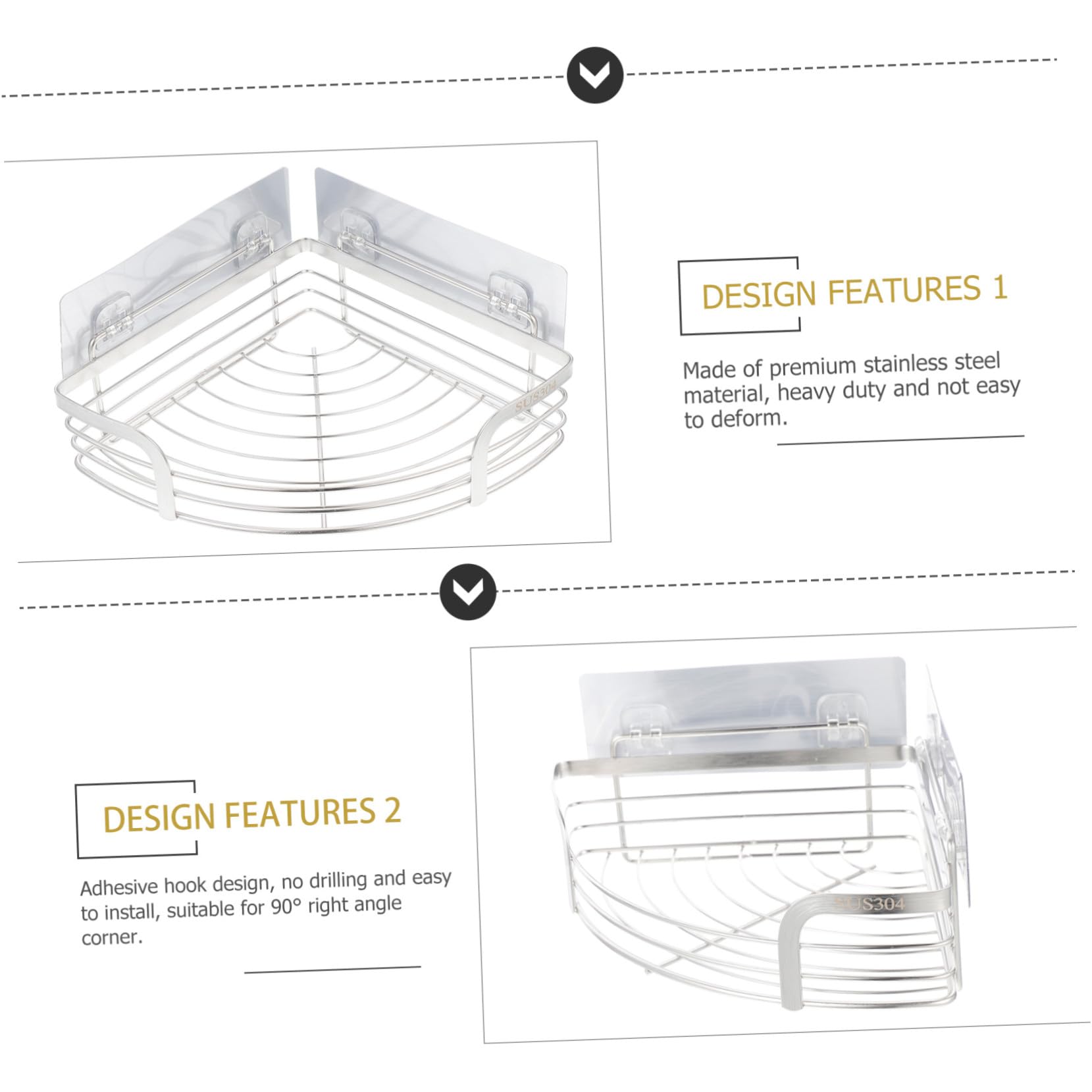 VALICLUD Estante de Ducha para Baño de Esquina 20 Cm Acero Inoxidable 304 sin Taladro Gancho Adhesivo Organizador de Pared para Almacenar Champú Gel Esponja