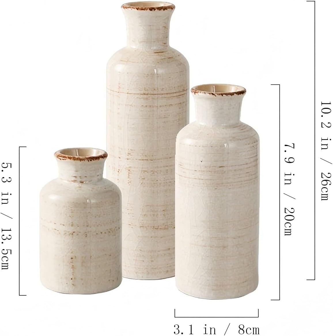 Ceramic Vintage Vase Set of 3,Modern Farmhouse flowder vases for Home Decor,Mantle,Living Room,Centerpieces,Entryway, Bookshelf - Image 2