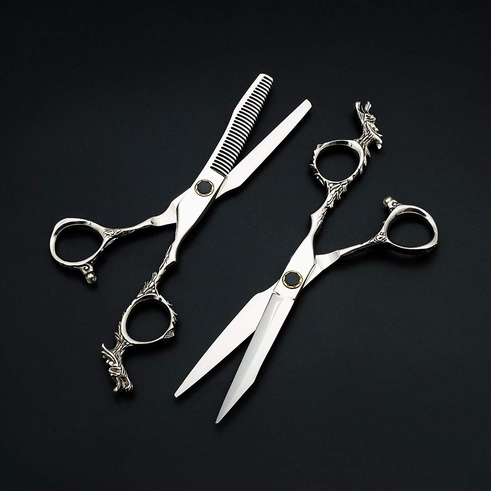 Forbici per capelli professionali giapponesi da 6 pollici per parrucchiere, barbiere, manico a forma di drago, utensile da taglio, in acciaio inossidabile, argento, 6 pollici (Silver 6 inch)