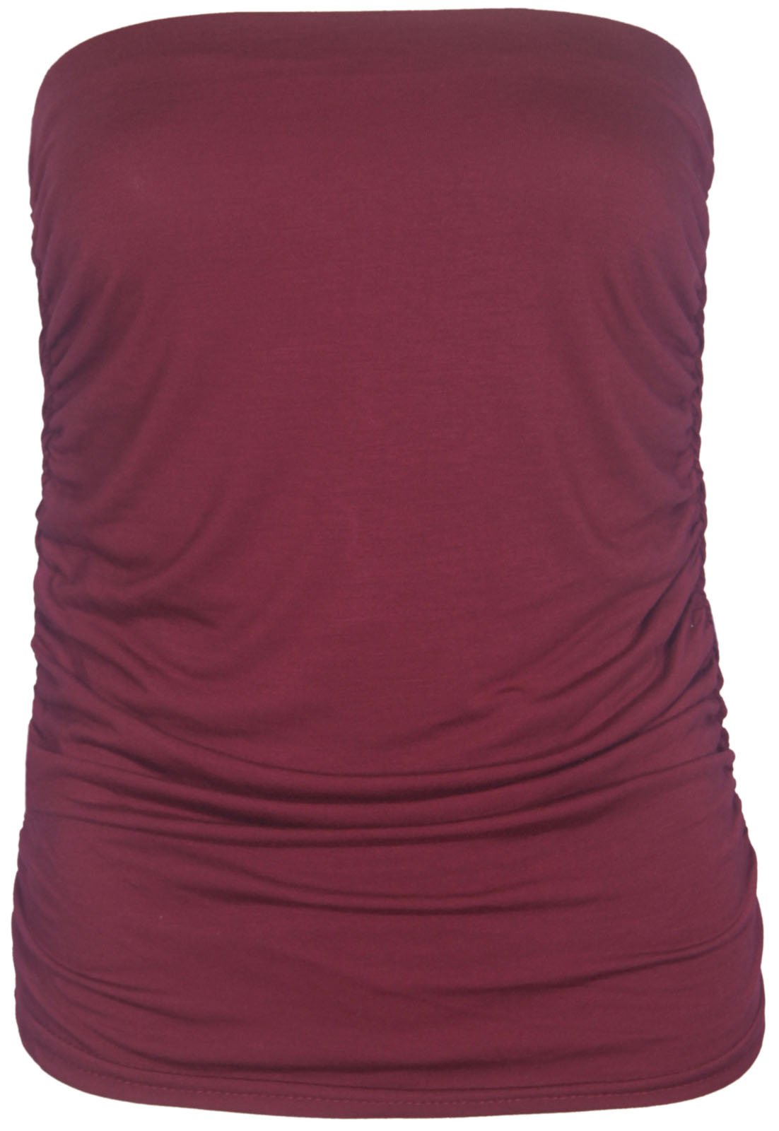 Purple Hanger Women's Burgundy Plain Ruched Sleeveless Gathered Elasticated Soft Stretch Strapless Bandeau Boob Tube Vest Top Size 22-24 (Xxxl)