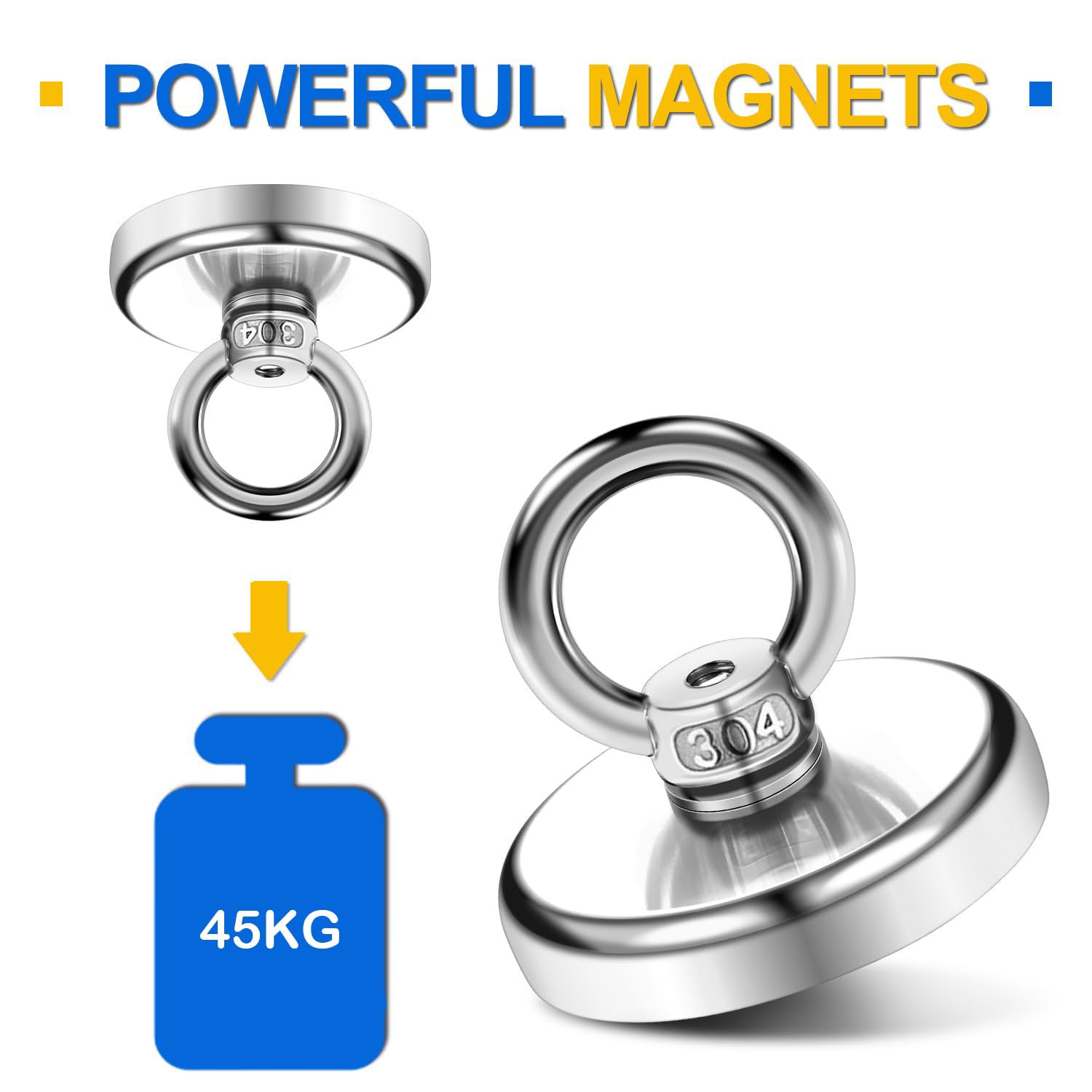 Imanes neodimio 45KG 32mm 4 Piezas con Perno de ojo para exteriores