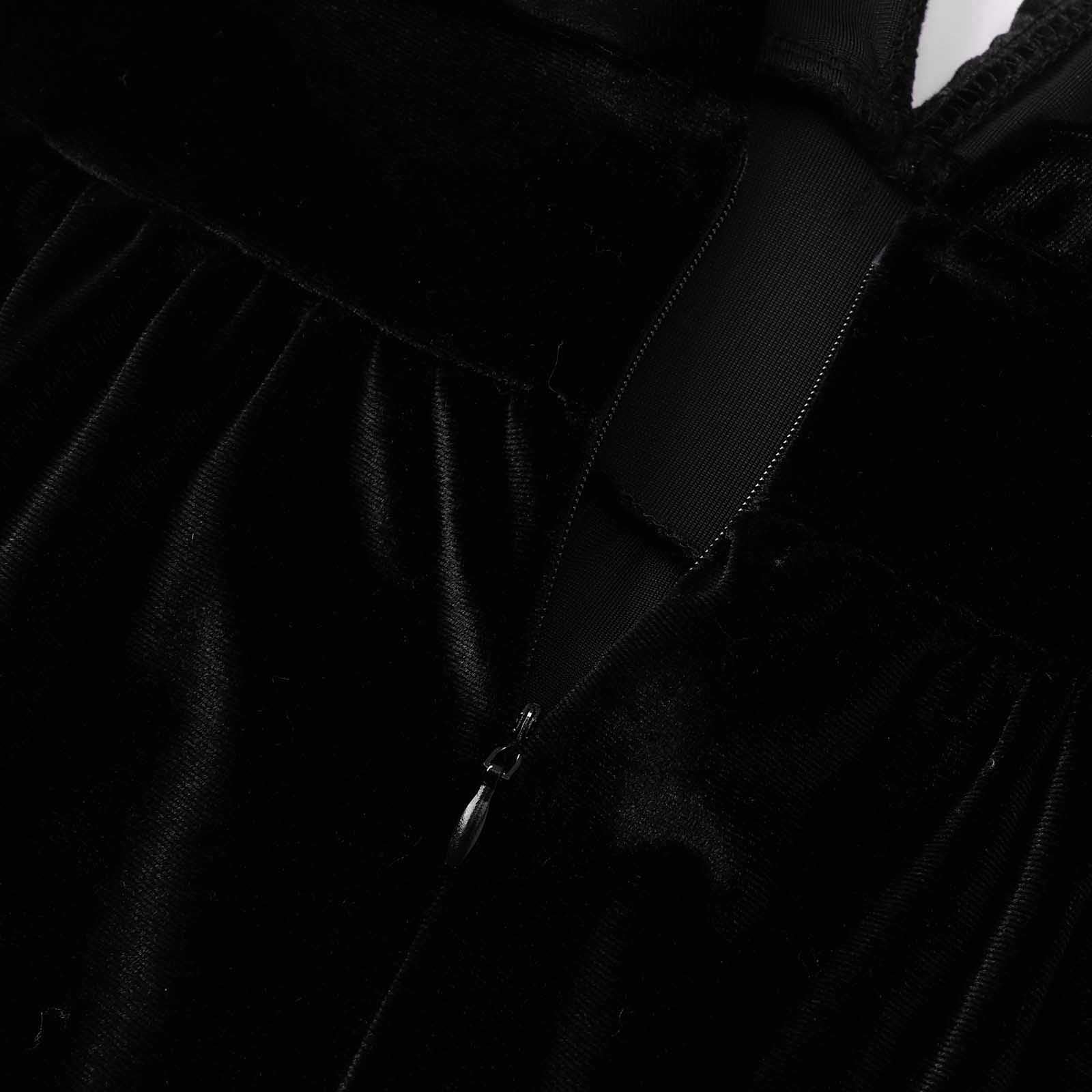 Robe en Velours satiné avec nœud pour Femme, col en V, Manches Bouffantes, Mini Robe Unie, Ligne A, Robe Courte plissée, soirée, Club Robe Noir Coupe Droite