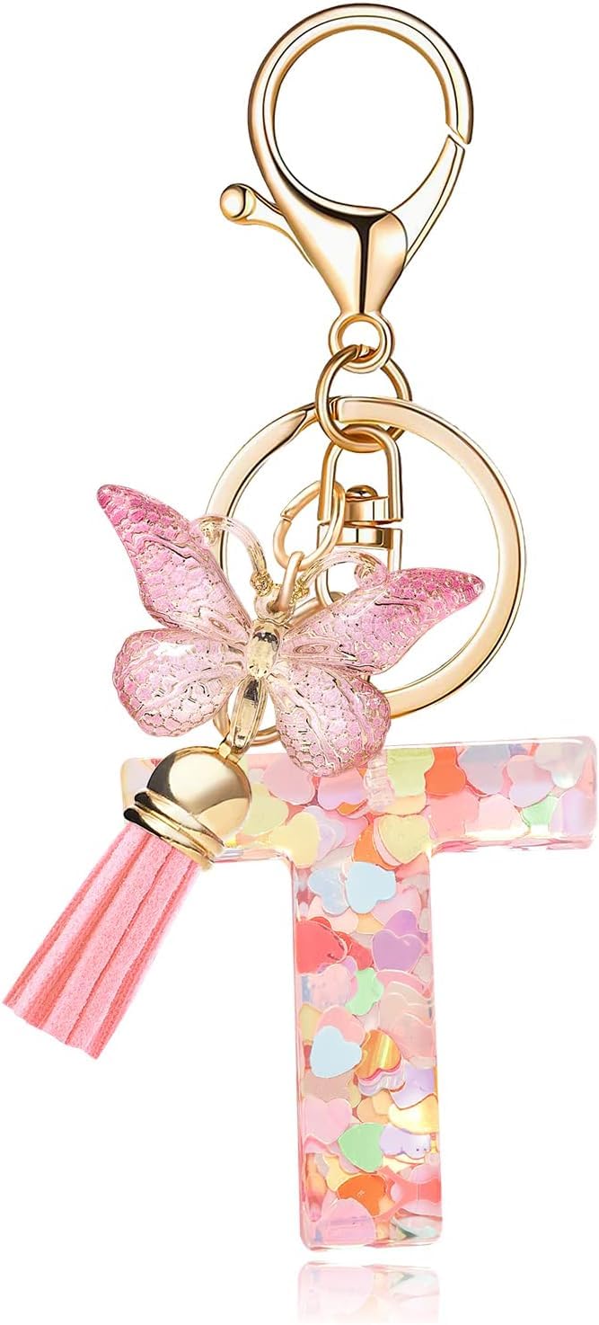 BananaHomeFashion Alphabet Initial Letter Keychain Cute Pink Key Chains for Women Girls, Tassel Key Chain,Initial Letter Keychains with Tassel, Charms for Car Key Purse Handbags Backpacks