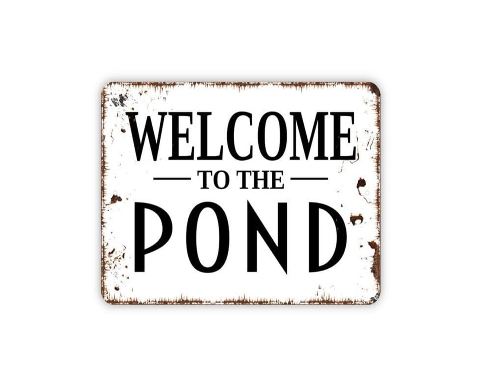 MCQWOMFQAK Pond Welcome Sign Metal Tin Sign Funny Fishing Pond Decor Farmhouse Wall Art for Backyard Garden Man Cave Outdoor 8 X 12 inch