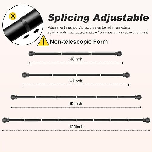 Miniatura 9 de Barras de cortina negras para ventanas de 31 a 125 pulgadas, barra de cortina decorativa ajustable mediante empalme, barra de cortina pequeña de 58