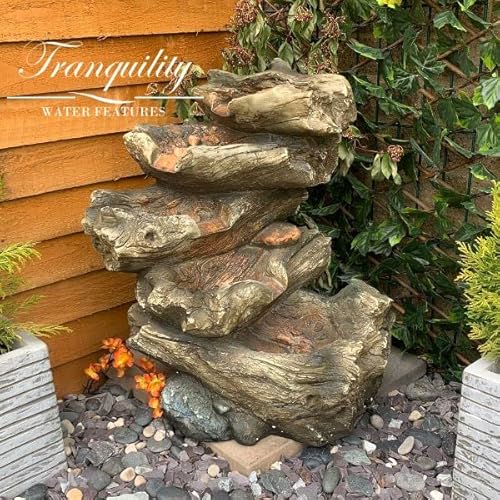 Tranquility 5 Tier Wood Cascade Solar Powered Water Feature,Waterfall, Water Fountain, Garden Decoration, Garden Feature