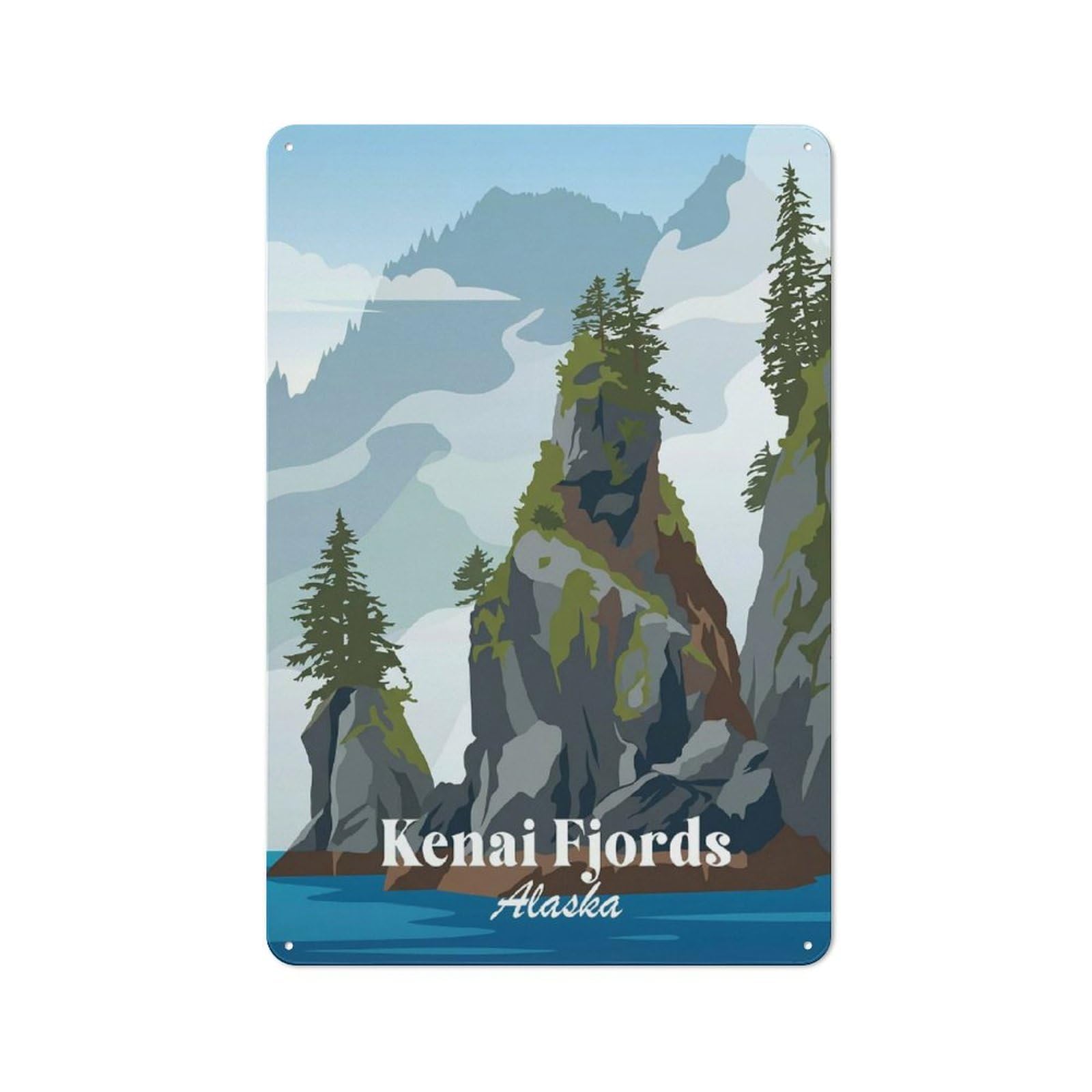 Junmoney Style-23 Garage Style Decorative Metal Plaque 30X20cm Featuring Kenai Fjords Alaska, Garage Wall Decor For Garage, Workshop, Shed Or Utility Room