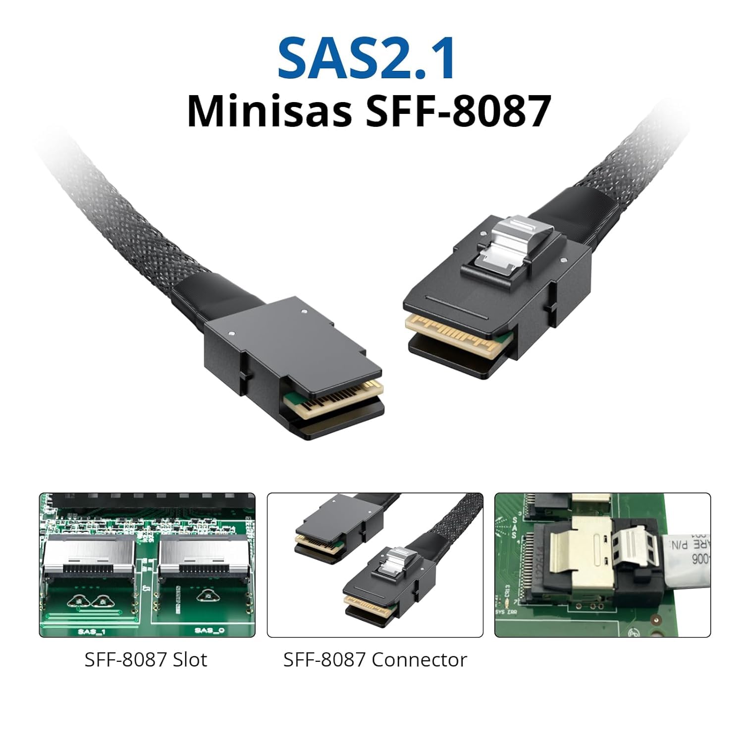 ipolex SFF-8087 zu SFF-8087 6G Internes Mini SAS Kabel, kompatibel mit PCI Express Controller oder RAID, 100 Ohm, 1-Meter(3.3ft), 2 Stück