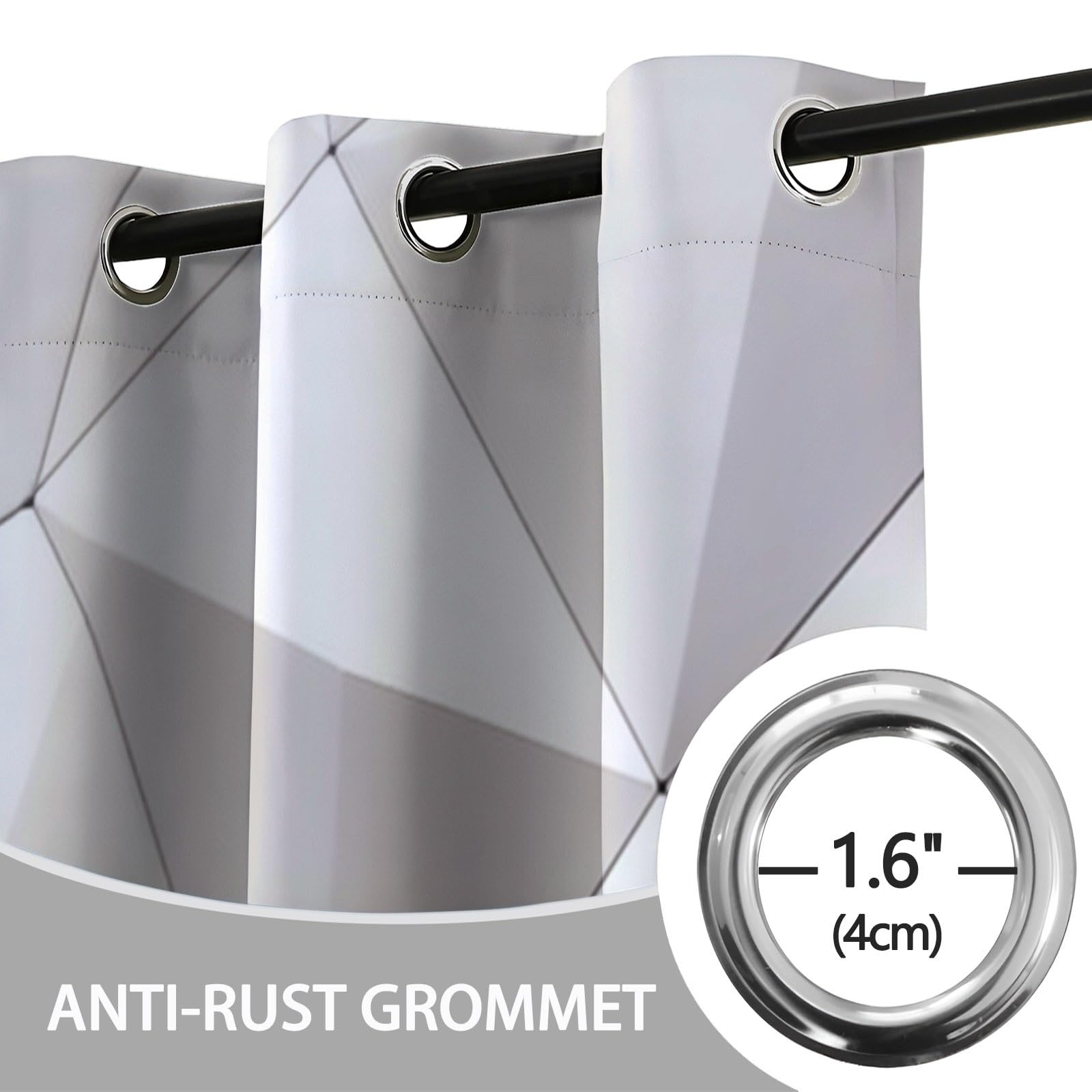 100% Rideau Occultant Thermique Isolant Anti Froid et Chaleur 140L X 260H cm (2 Panneaux), Géométrique Abstrait Polygonal Rideaux Opaques Oeillets Anti UV Anti Bruit pour Chambre Salon, Blanc
