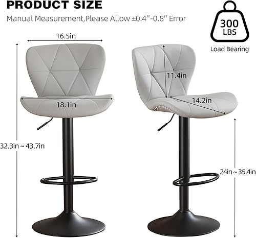 Miniatura 3 de Juego de 4 taburetes de bar modernos, taburetes de bar giratorios tapizados de piel sintética ajustables, taburetes de bar de altura de mostrador