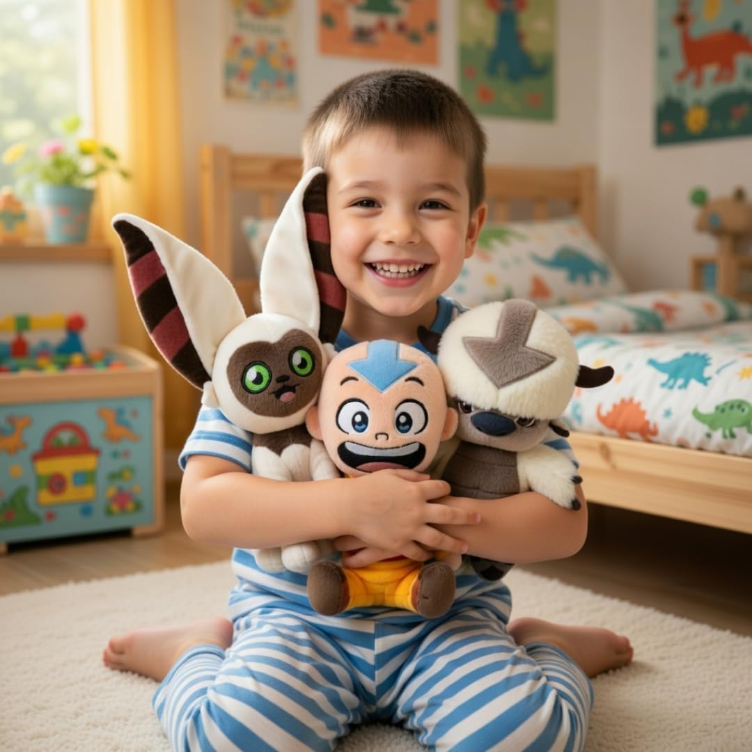 PLAY BY PLAY Avatar: Władca żywiołów, zestaw pluszowych figurek – Aang, Momo i Appa pluszaki (21-27 cm) – miękka pluszowa zabawka dla fanów i kolekcjonerów – 760025766