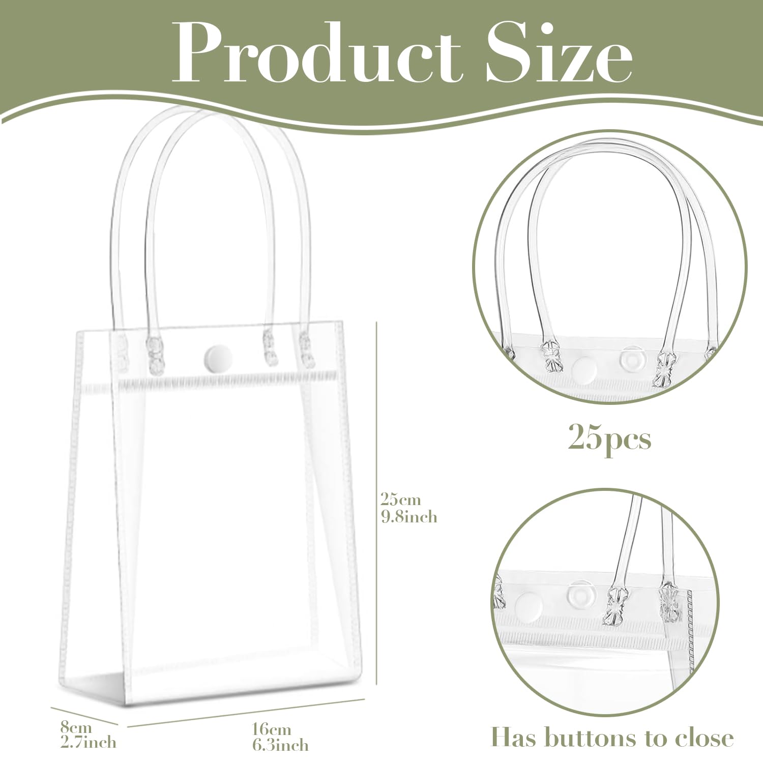 25 Stück Klare Geschenktüten Aus PVC – 16x8x25 Cm Mit Griffen & Druckknopf | Wiederverwendbare Tragetaschen Für Party & Hochzeit