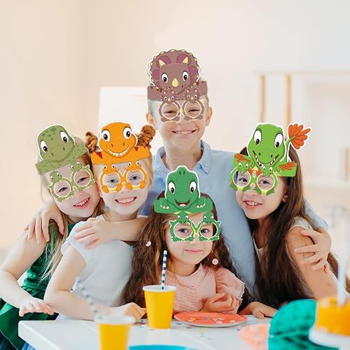 Yxnclb 24Pcs Dinosaur Party Hats Crown,Dinosaur Headband,Adjustable Dinosaur Paper Hats,Dinosaur Paper Eyeglasses With Paper Birthday Party Crowns For Kids Birthday Party Decoration Supplies #TOP2
