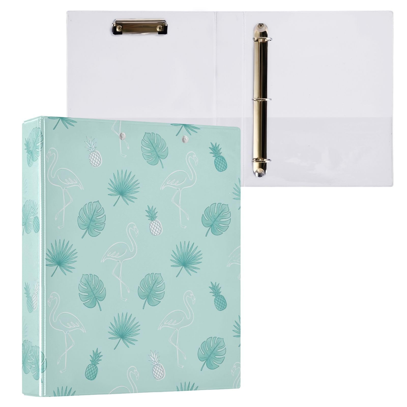 Raccoglitore a 3 anelli con motivo ananas tropicale, 3,8 cm, contiene 200 fogli, 3 raccoglitori ad anelli con clip in metallo antiscivolo