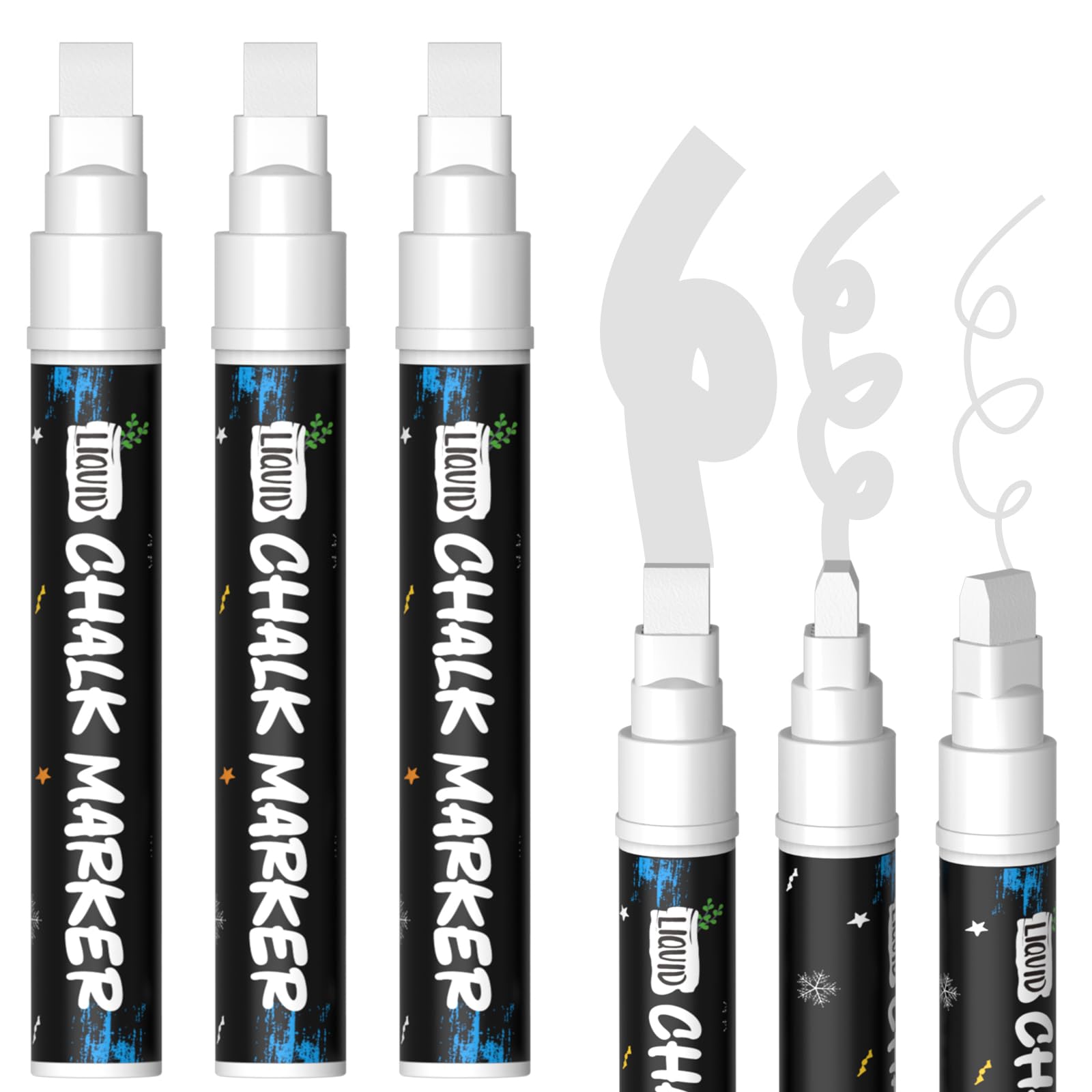 KERIFI Car Window Markers for Glass Washable, 10mm Jumbo White Liquid Chalk  Markers for Holiday Wedding Decorations, Dry Wet Erasable Bold Chalk