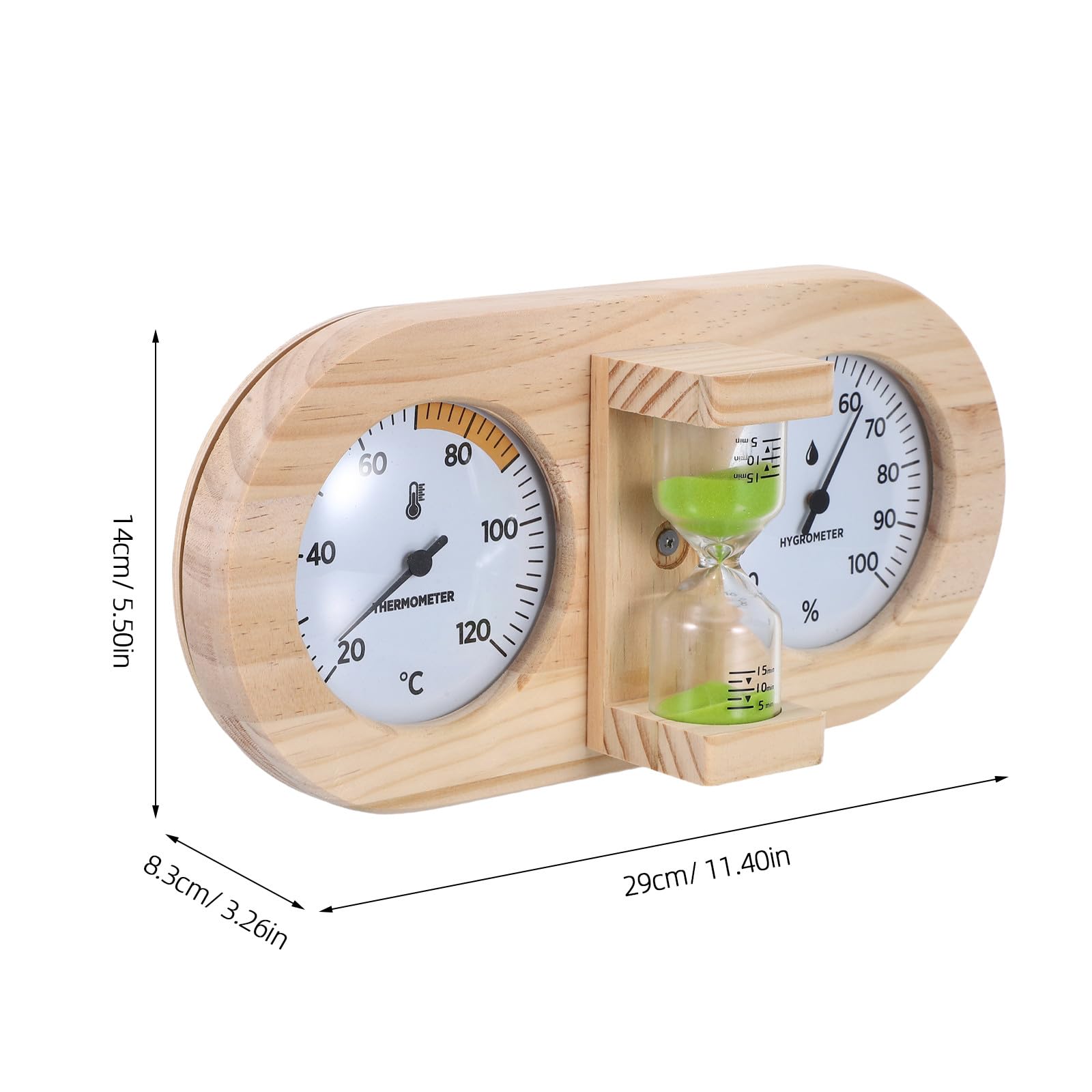 UPKOCH Termometr do sauny, higrometr - analogowy wskaźnik temperatury w stopniach Celsjusza z 15-minutową klepsydrą piaskową do domu, hotelu, pokoju spa, akcesoriów łazienkowych, zielony