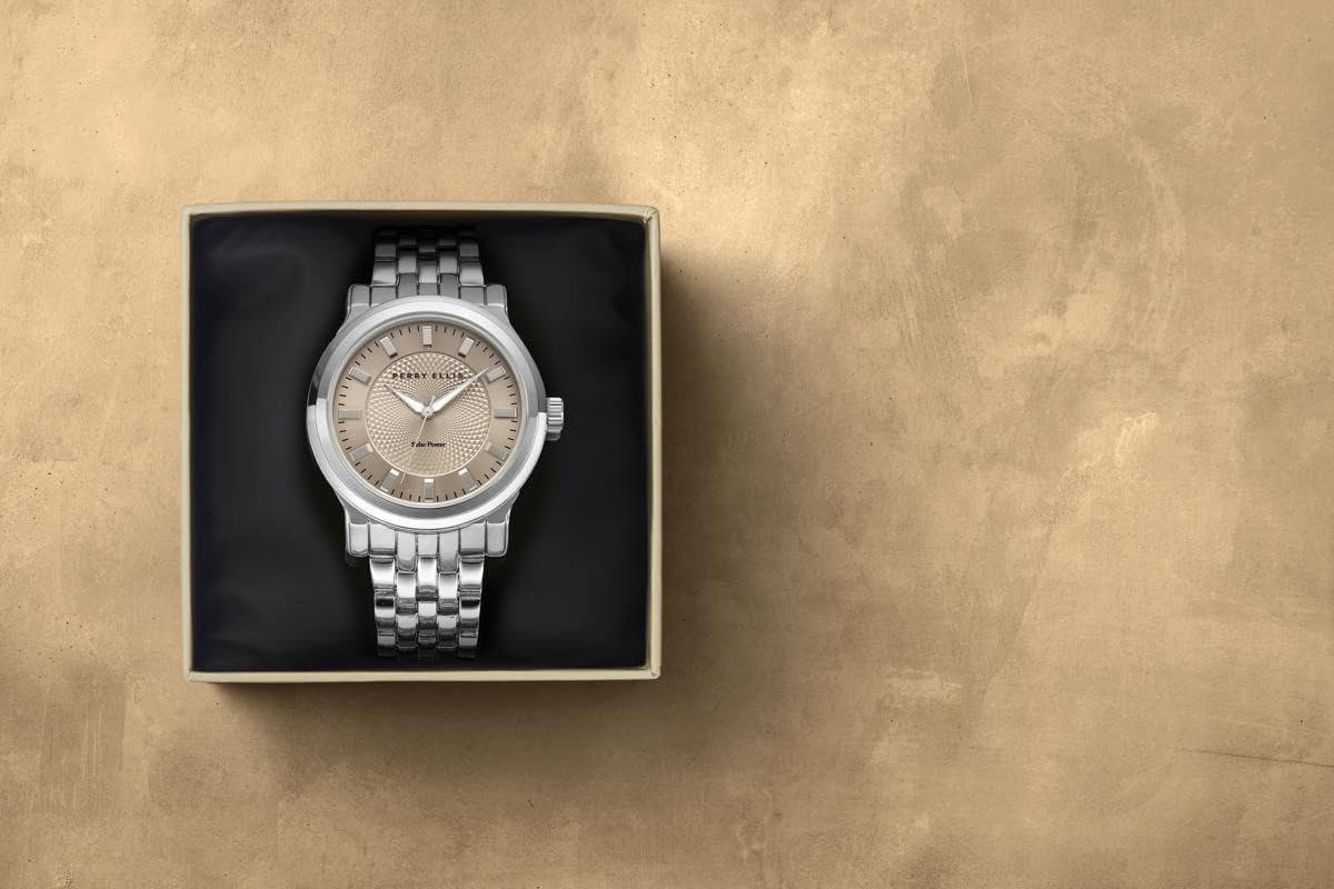 Perry Ellis Solar Men’s Watch –Sandstone Dial, Silver Alloy Band, Water-Resistant Analog - Image 3