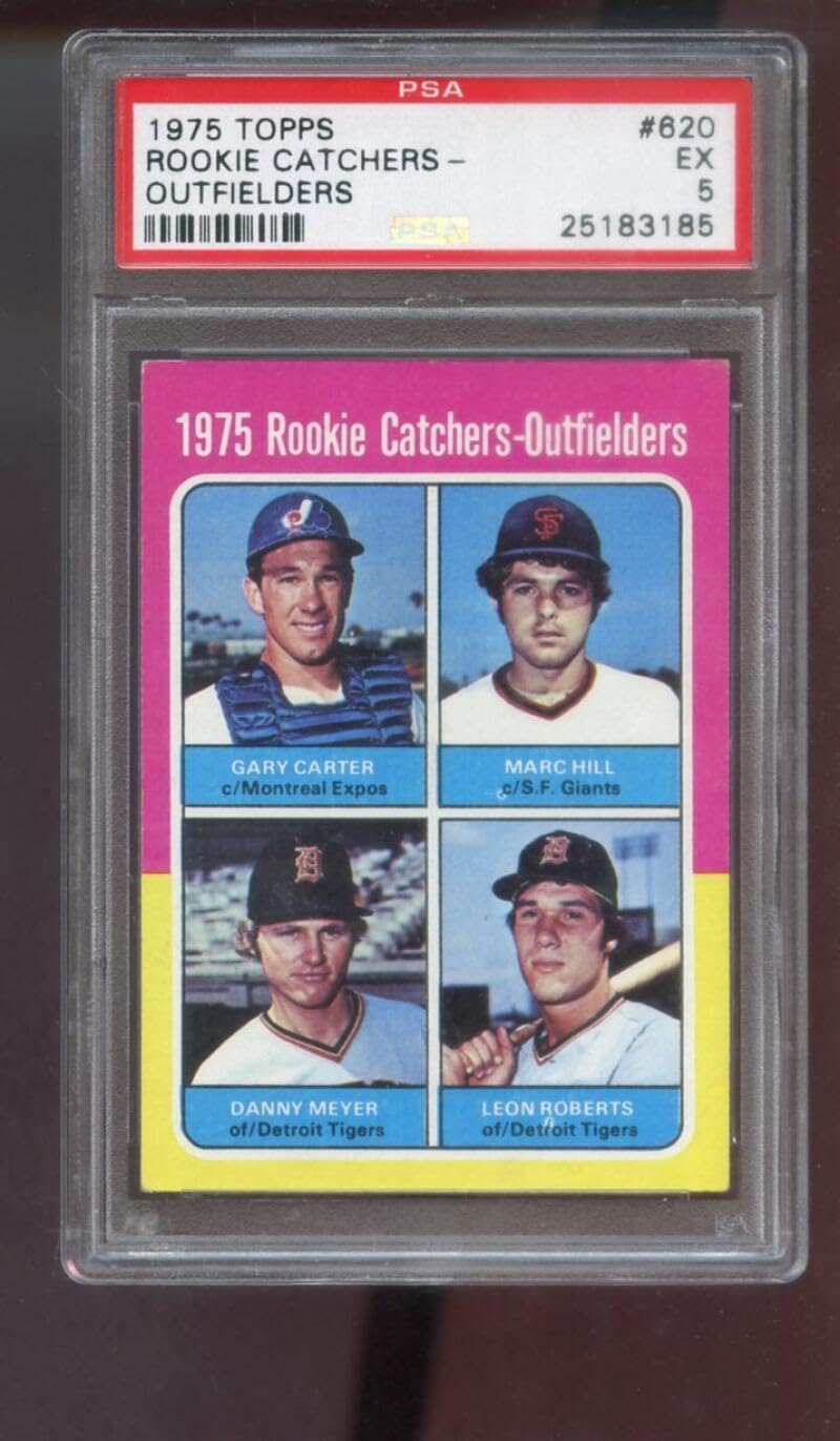 1975 Topps #620 Rookie Catchers Outfielders Gary Carter Marc Hill Danny Meyer Leon Roberts PSA 5 Graded Baseball Card MLB RC