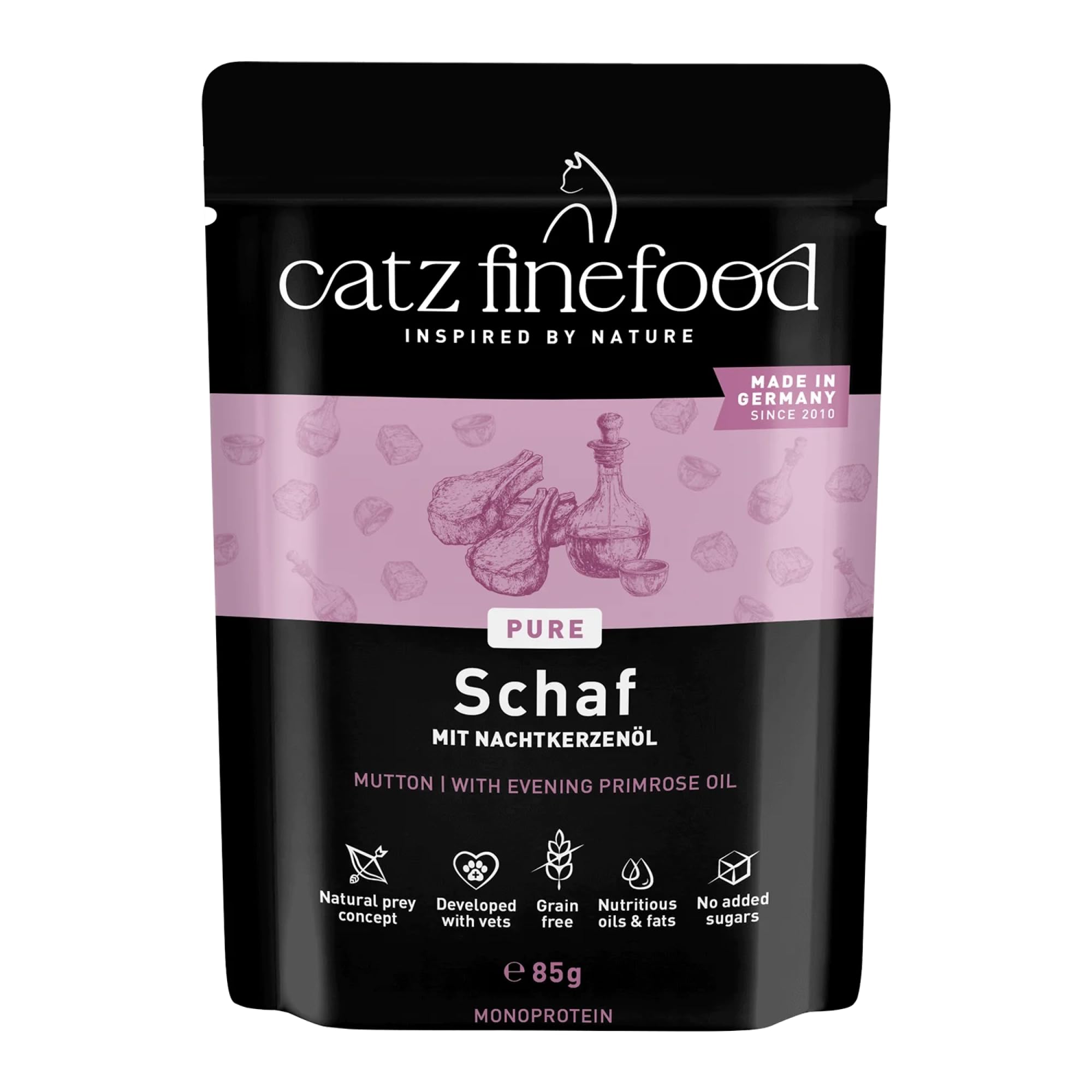 catz finefood Purrrr Schaf Monoprotein Katzenfutter nass N° 113, für ernährungssensible Katzen, 70% Fleischanteil, 16 x 85 g Beutel
