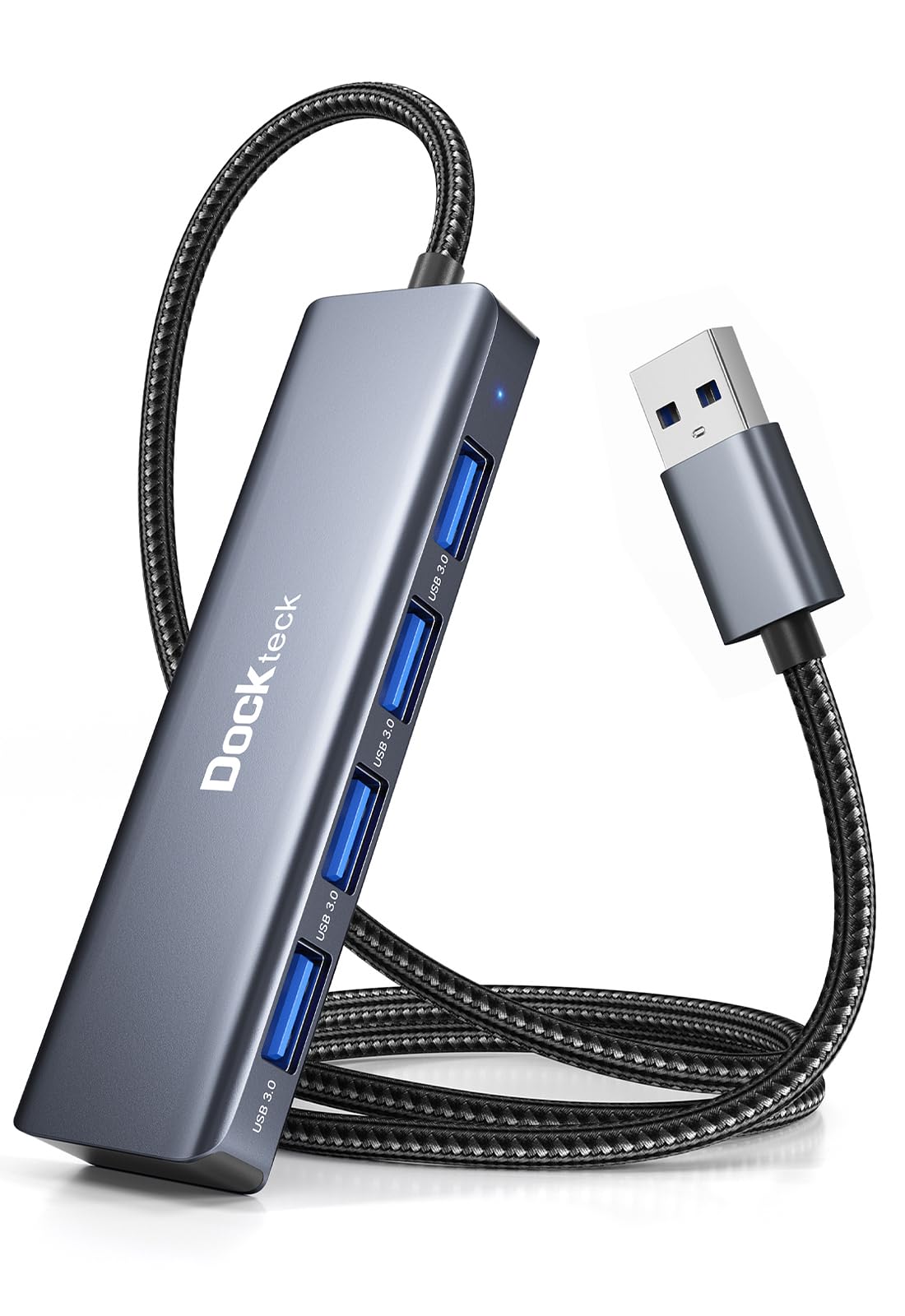 USB Hub, Dockteck 4-Port USB 3.0 Splitter, Aluminum 2ft USB Extender Compatible with MacBook,XPS, Surface Pro,Mac Mini/Pro, iMac, Mouse, Keyboard, Flash Drive, HDD,Camera, and More