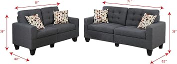 Poundex Sectional Set, Blue Grey