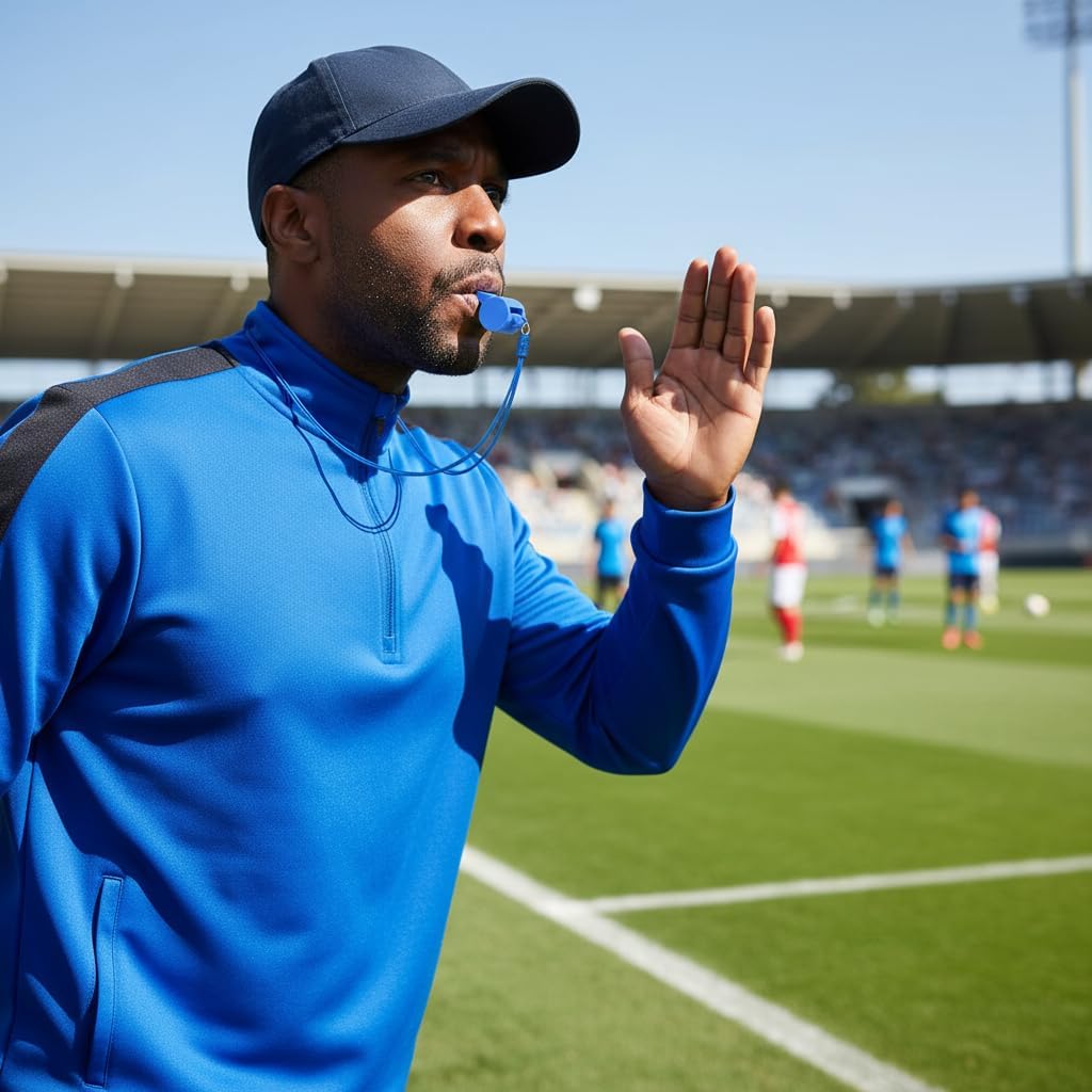 Blue Decorative Whistle with Plastic Lanyard for Football and Sports Matches, Pack of 12