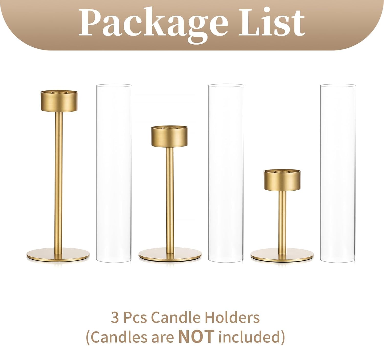 Sziqiqi Hurricane Taper Candle Holders: Gold Candlestick Holder for Wedding Table Centerpiece - Glass Candleholder Set of 3 for Christmas Mantel Fireplace