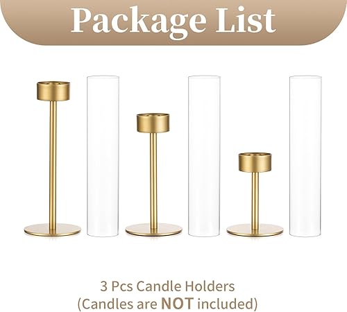 Vista 7 de Sziqiqi Candelabros cónicos de huracán portavelas dorado para centro de mesa de boda, juego de 3 portavelas de cristal para chimenea de repisa