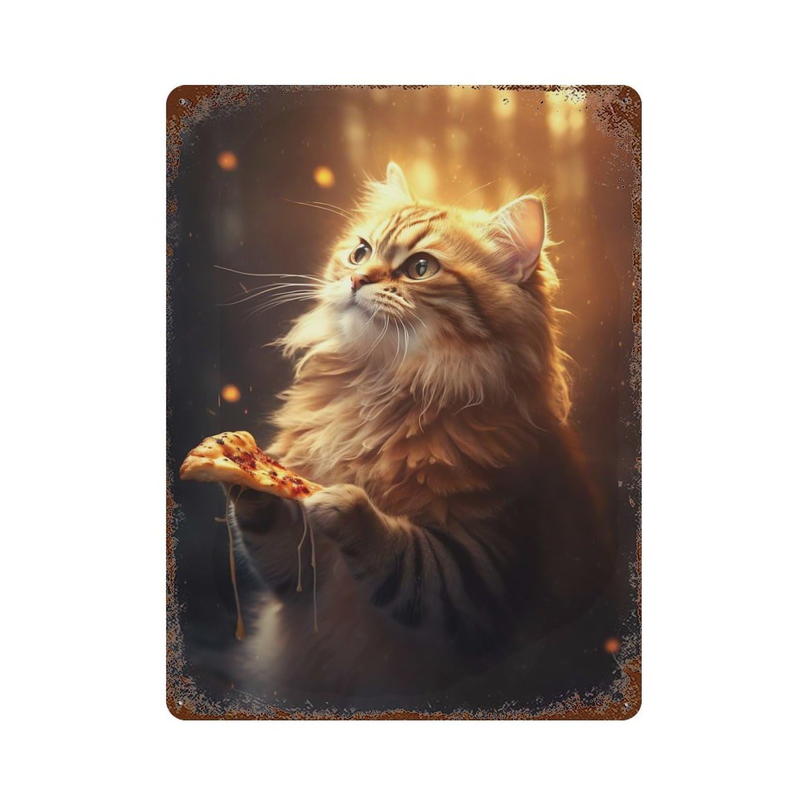 Garage Style Cat Loves Pizza Rusty Metal Tin Sign 15.7"x11.8", Industrial Home Decor for Bar And Workshop