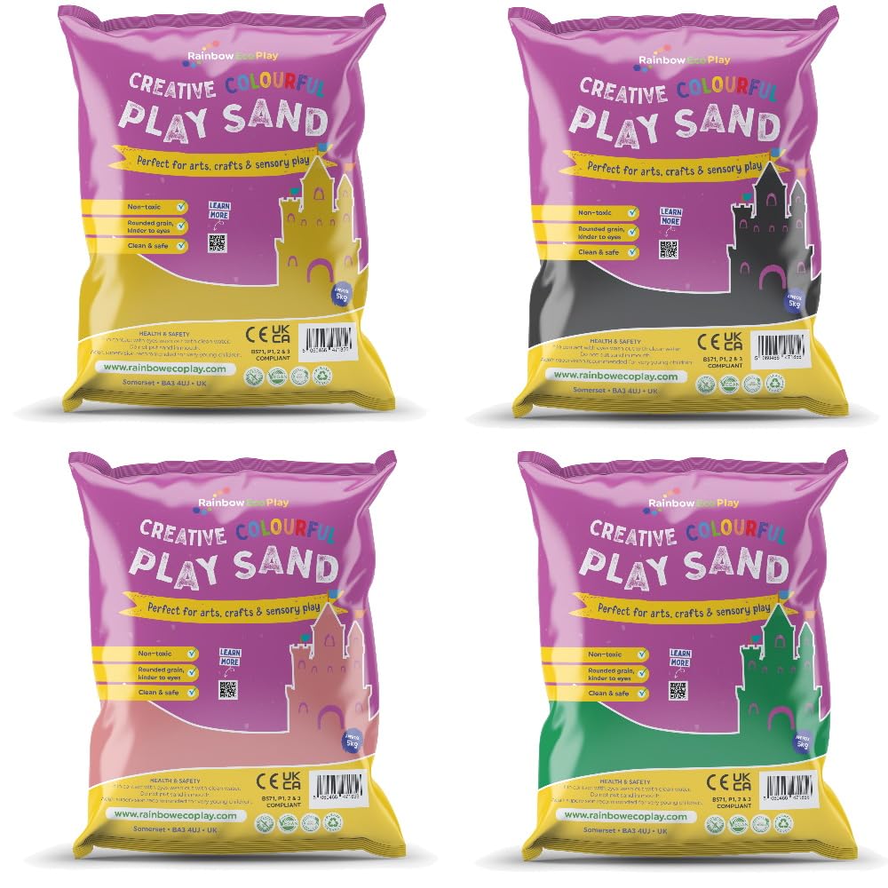 Rainbow Eco Play – Coloured Assorted Sand – 20kg - Natural - Play Sand Art Kits for Kids – Childrens Craft - 4x5kg