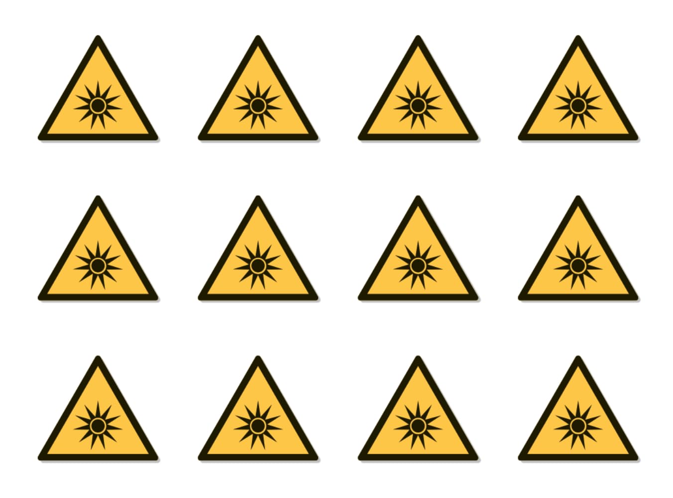 Optical Radiation Warning W027 - DIN EN ISO 7010 / ASR A1.3 - Sticker Diameter 2.5 cm Pack of 12, White