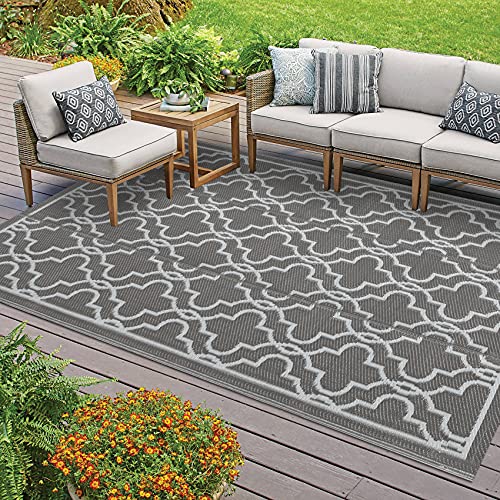 Homcomoda Outdoor Rugs 4â€™x6â€™ Lightweight Reversible Mat Plastic Straw Rug Non Fading RV Camping Mat Portable Patio Rugs for Deck Picnic BBQ Backyard Porch Beach Camping