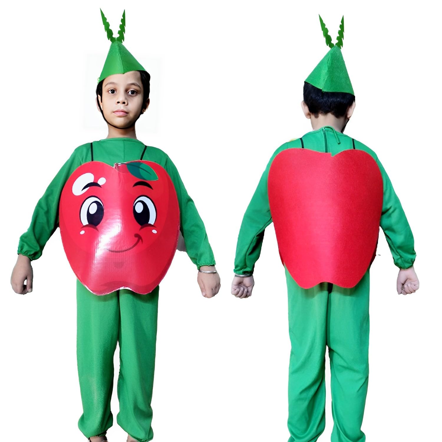 Rudra Fancy Dress Polyester Fruits Vegetables Costumes For Kids | Fruits Costumes For Boys & Girls | Vegetable Costumes For Kids (3-4 Years, B - Apple Cutout, Green Jumpsuits & Green Cap) (B0CD45NRRK) Amazon Price History, Amazon Price Tracker