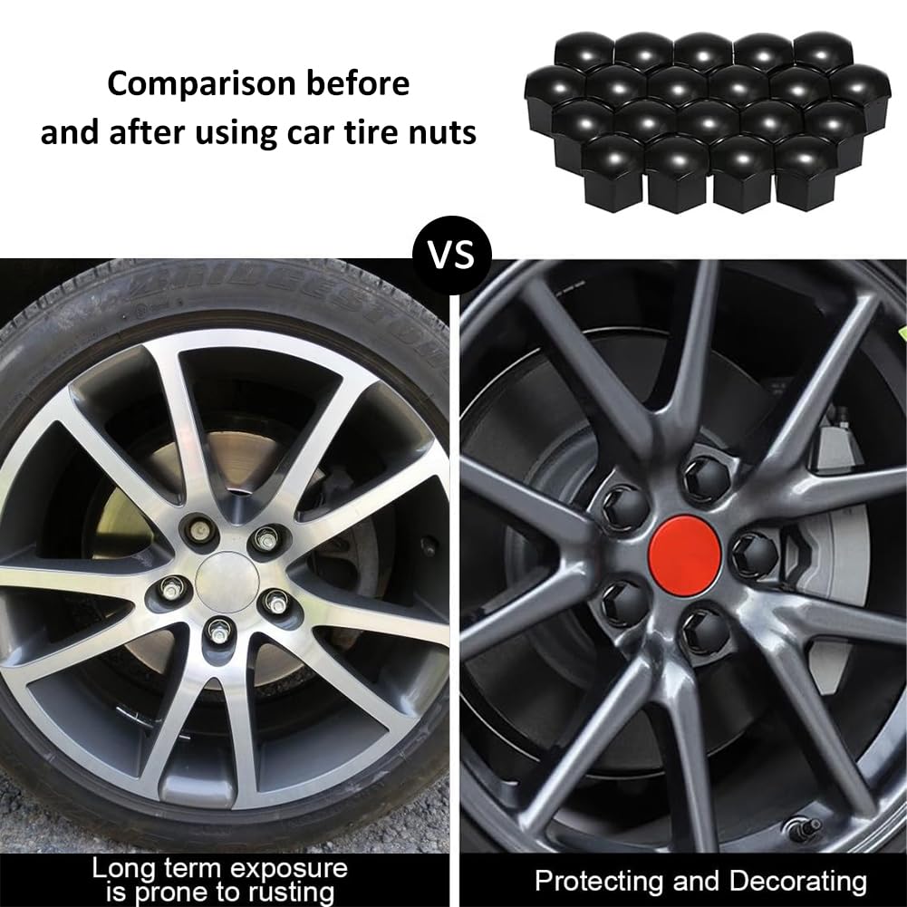 Protection Rouille Roue 20 Capuchons Écrou Roue 17mm Noir - Protecteurs Boulon Universels Avec Outil De Retrait Cache Ecrou Aluminium