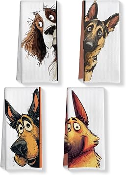 4 Pcs Funny Dog Kitchen Towels, Cute Dogs Gifts Hand Towels 14 x 24 Inches