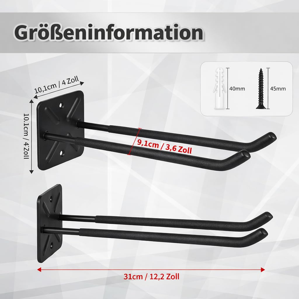 Generisch Set di 2 ganci per montaggio a parete, 31 cm, per pneumatici e scale