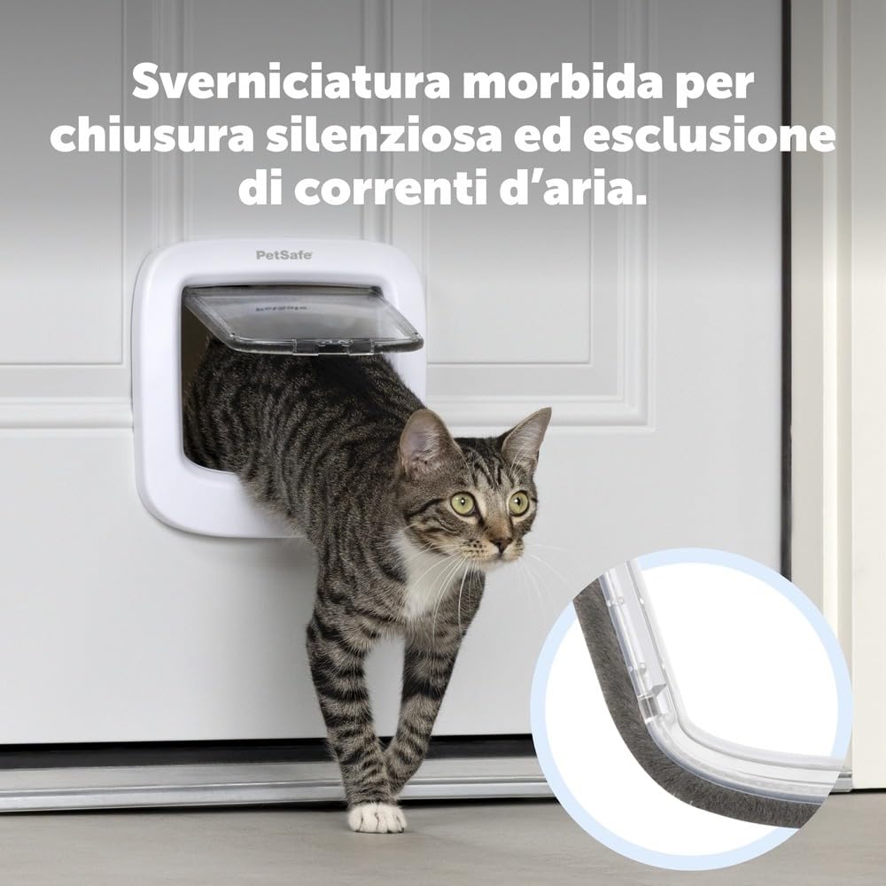 PetSafe Gattaiola a Blocco Manuale - Blocco a 4 Vie, Efficiente Energeticamente, Facile da Installare - Bianca