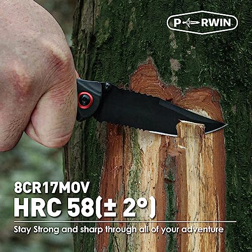 Perwin Pocket Knife, Edc Knife With 3.1" Serrated Clip Point Blade And Aluminum Handle Small Pocket Knives For Camping Fishing Hiking #TOP2
