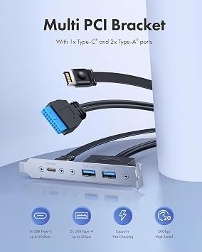 ineo USB 3.2 Gen 2x2 Type-C Front Panel Adapter with PCIe Bracket, 20Gbps USB-C Dual USB A 3.0 Ports Motherboard Header Extension Cable with Type-E Key-A 20 Pin and 19 Pin Connector