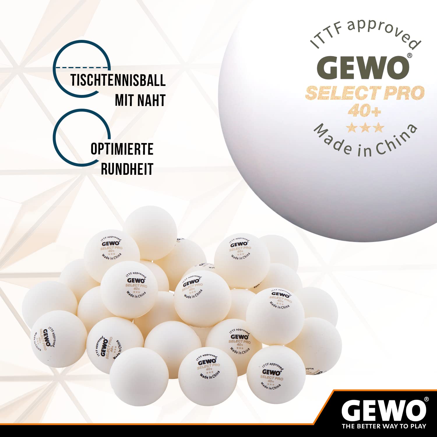 GEWO Ball Select Pro 40+ - Palla da ping pong Unisex adulto