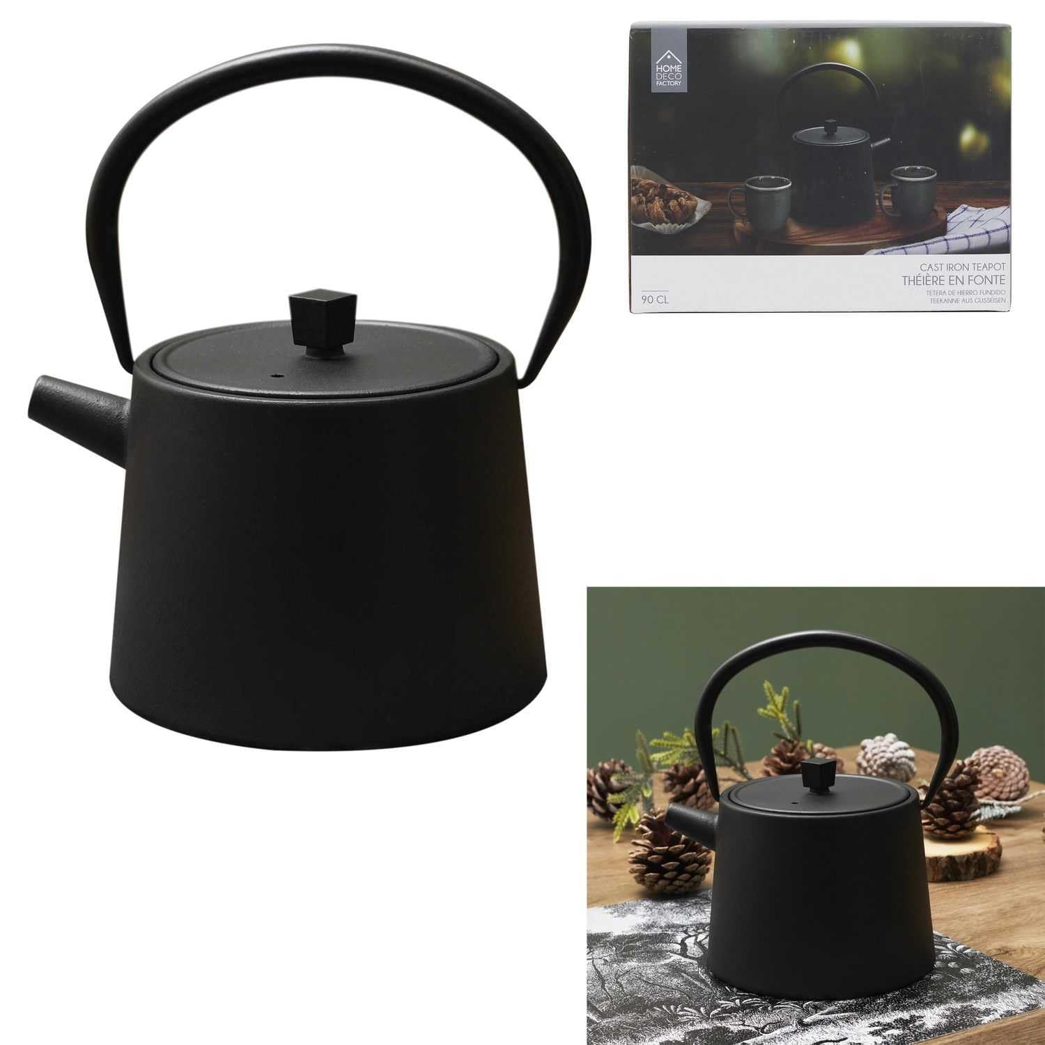 Théière en fonte 0,9 l noir mat – Style de théière japonaise, bouilloire, théière pour thé en vrac, design rétro