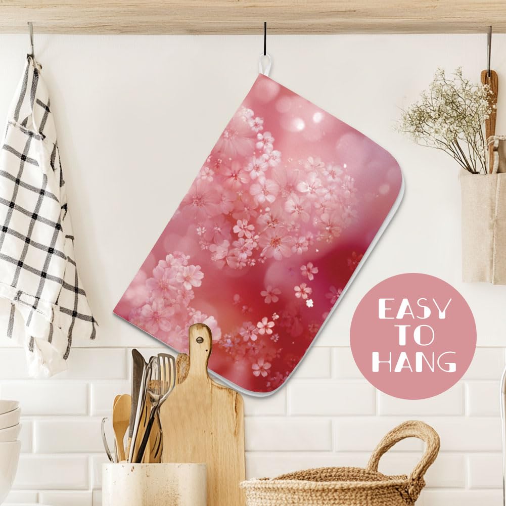 INFUNLY Tapis d'égouttoir à vaisselle rose Love pour cuisine, motif cœurs romantiques, tapis absorbant, en microfibre, tapis de séchage pour vaisselle de 45,7 x 61 cm, lavable pour comptoir, café, bar