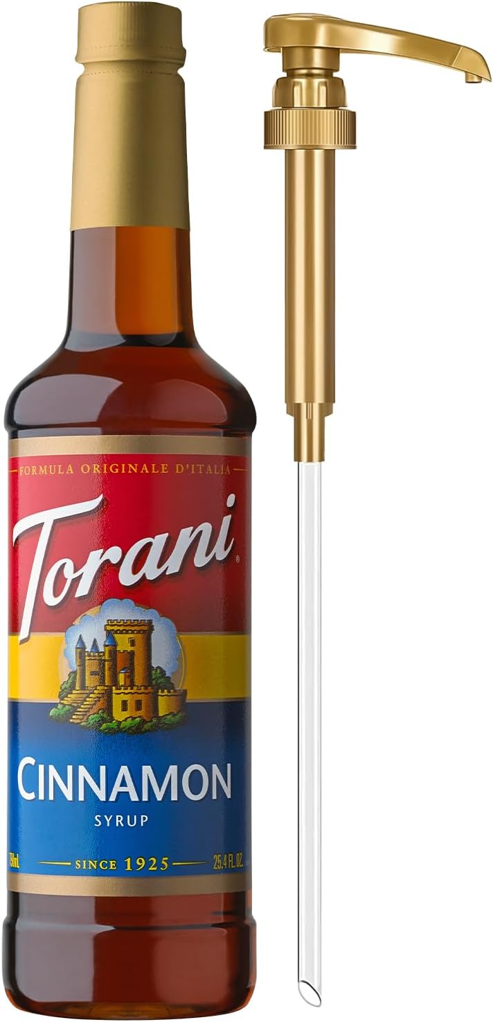 Torani Coffee Syrup, Cinnamon Flavored Syrup for Drinks, Pump Included, 25.4 Fl Oz
