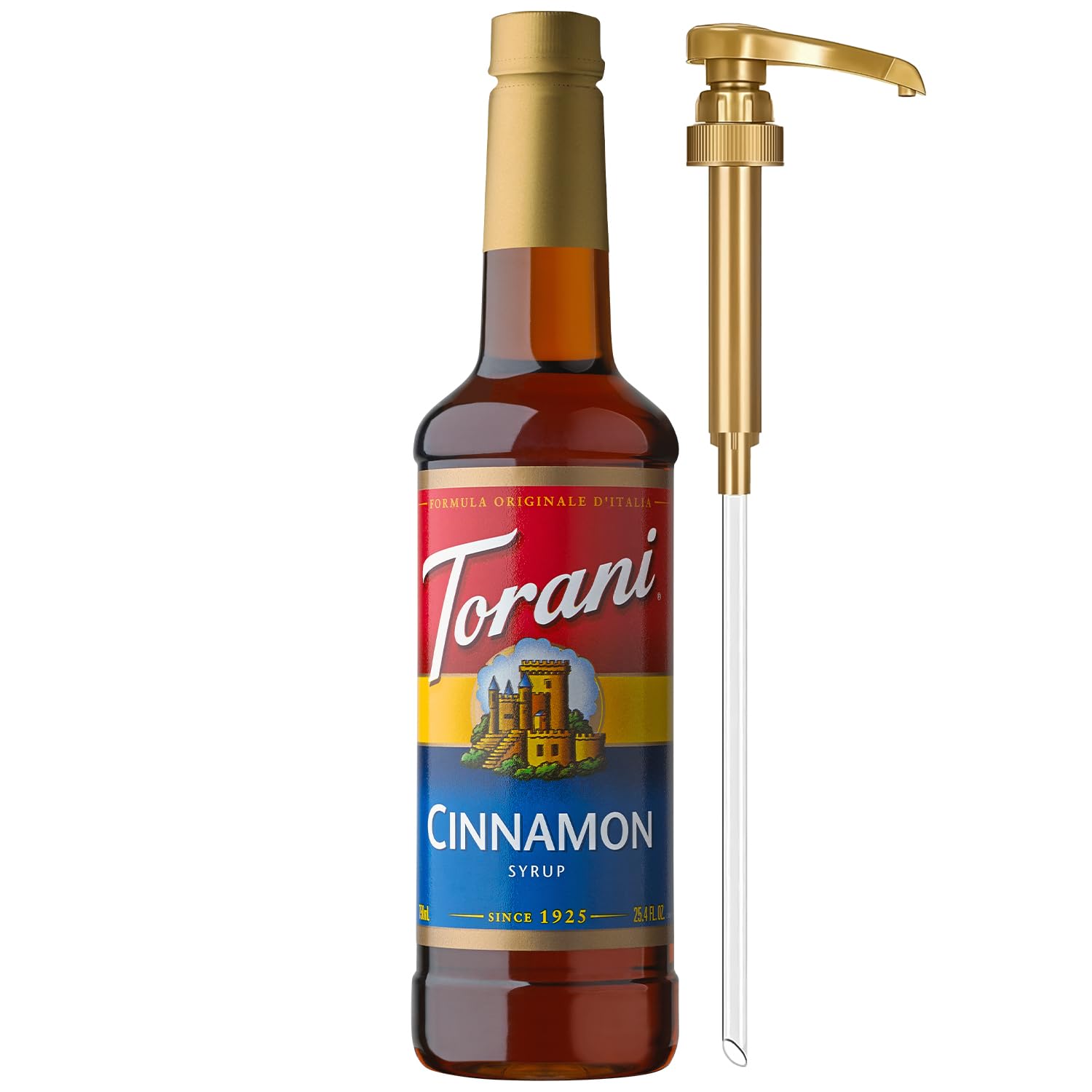 Torani Coffee Syrup, Cinnamon Flavored Syrup for Drinks, Pump Included, 25.4 Fl Oz