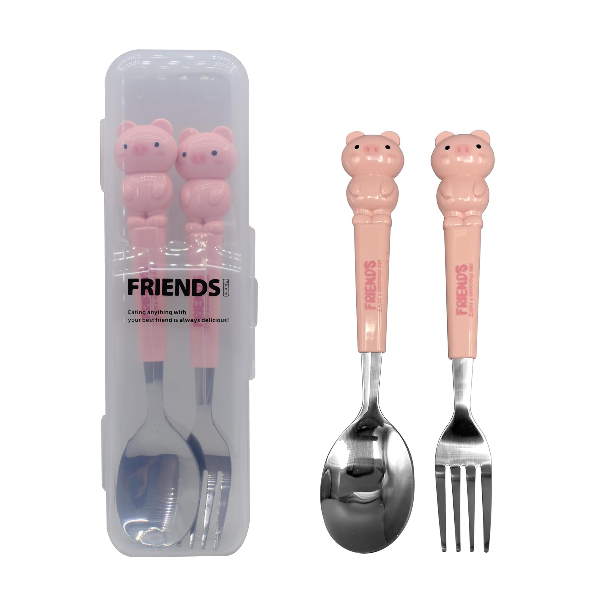 Asera Kids Spoon and Fork Set with Case, Stainless Steel Toddler Cutlery Set, Cute Cartoon Animal Handle Utensils for Kids Lunch Box, Portable Travel Spoon Fork Set for School, Picnic (Pig)-picture-11
