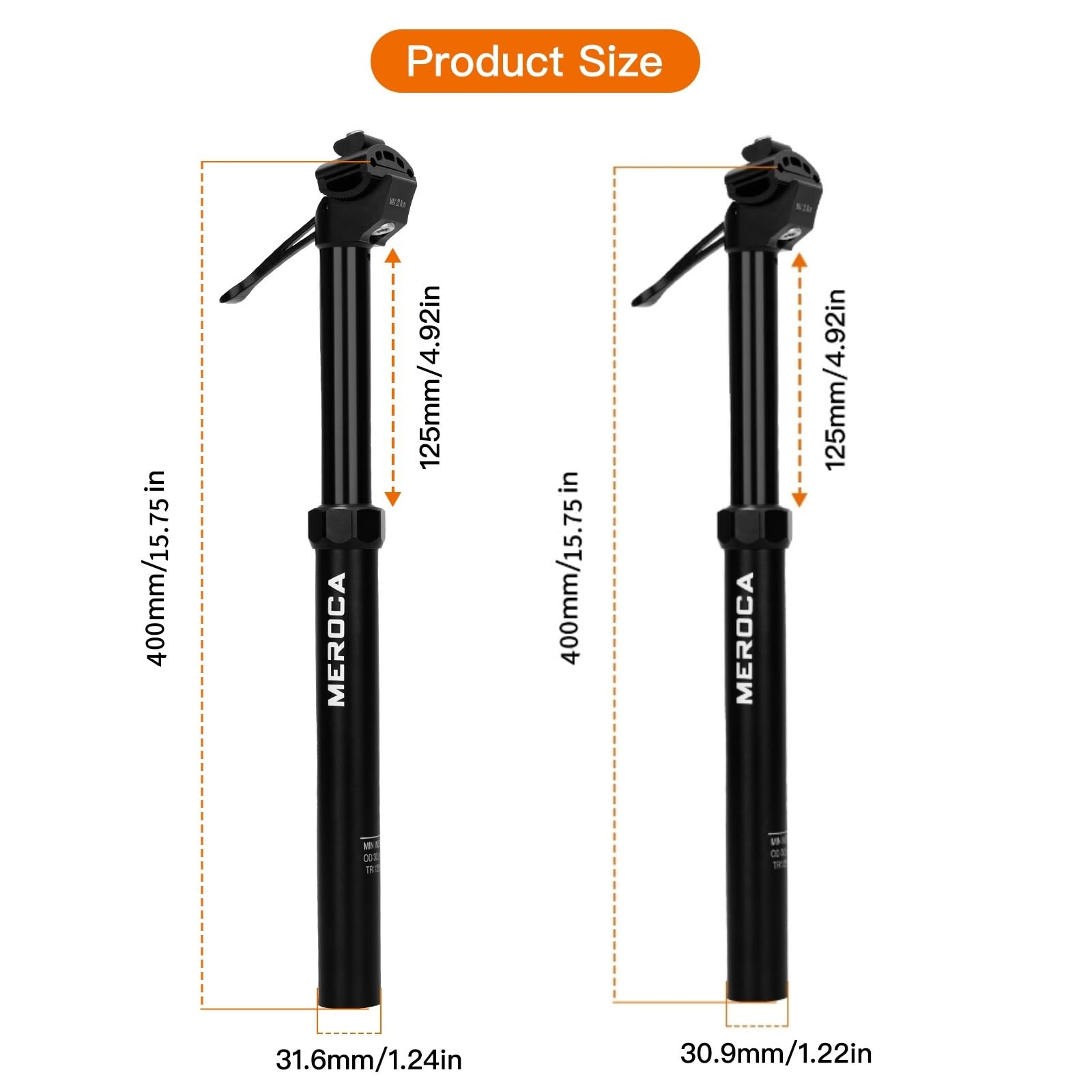 Tija telescópica para Bicicleta, de aleación de Aluminio de 30,9/31,6 mm, telescópica hidráulica para Adultos, con Control de Cable y Altura Ajustable
