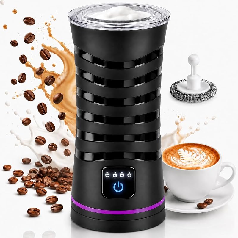 Milk Frother and Steamer, Large Capacity 4-in-1 Electric Milk Frother with Touchscreen, Hot & Cold Foam Maker, Milk Warmer and Hot Chocolate Maker for Latte, Cappuccino, Macchiato,Black
