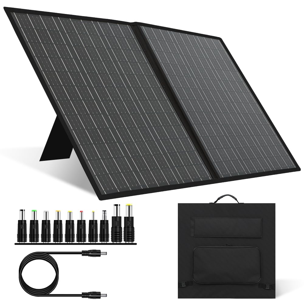 Panana100W Foldable Solar Panel Waterproof 18V Portable Solar Cell Solar Charger with USB/Type-C/DC Port for Outdoor Power Station RV Camping Off Grid Backyard Use